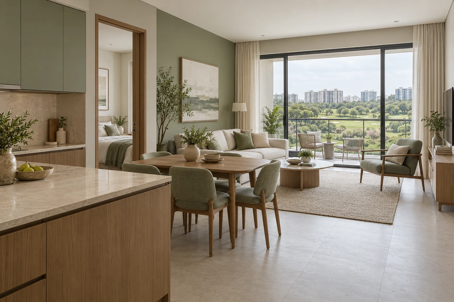Sage & Oak Modern Contemporary condo living, dining and kitchen