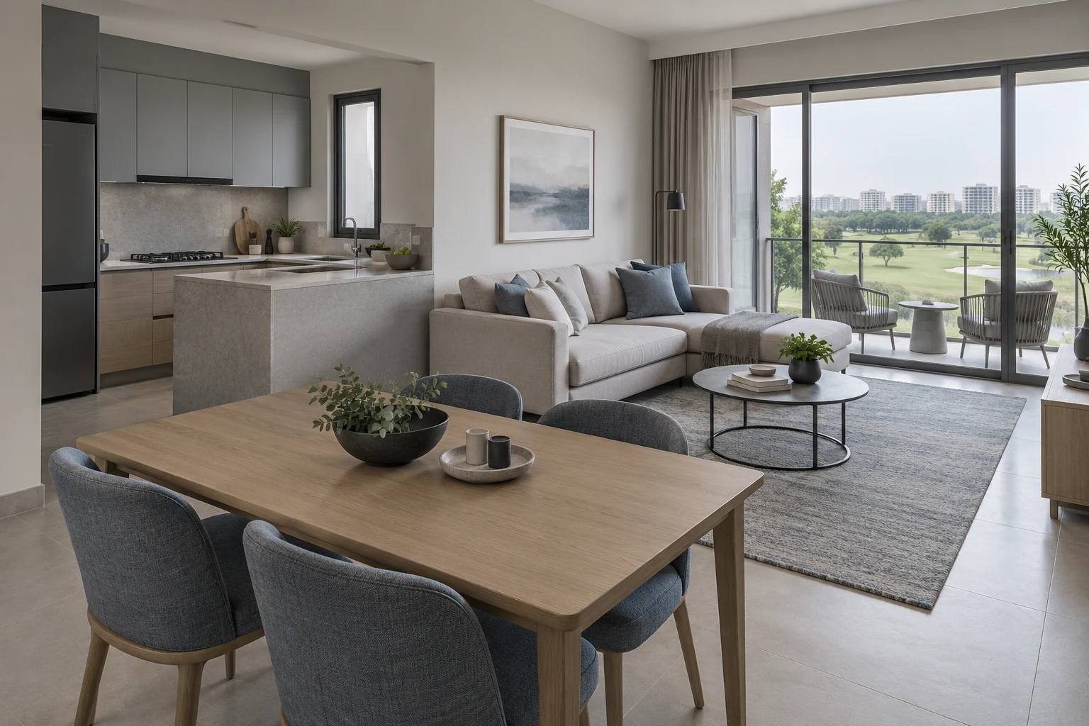 Stone & Slate Modern Contemporary condo living, dining and kitchen