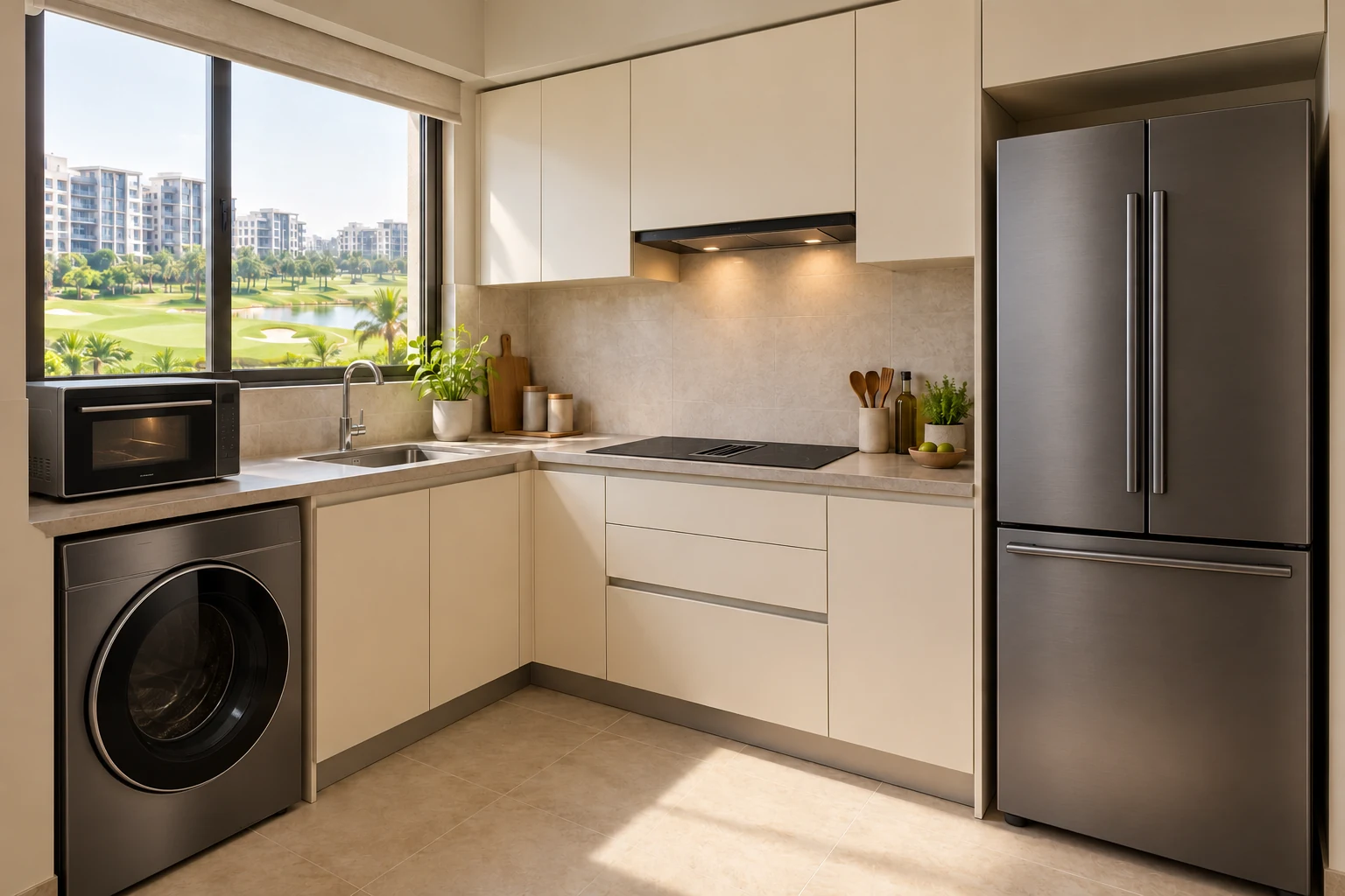 Same condo kitchen with premium coordinated appliances and selected integrated equipment