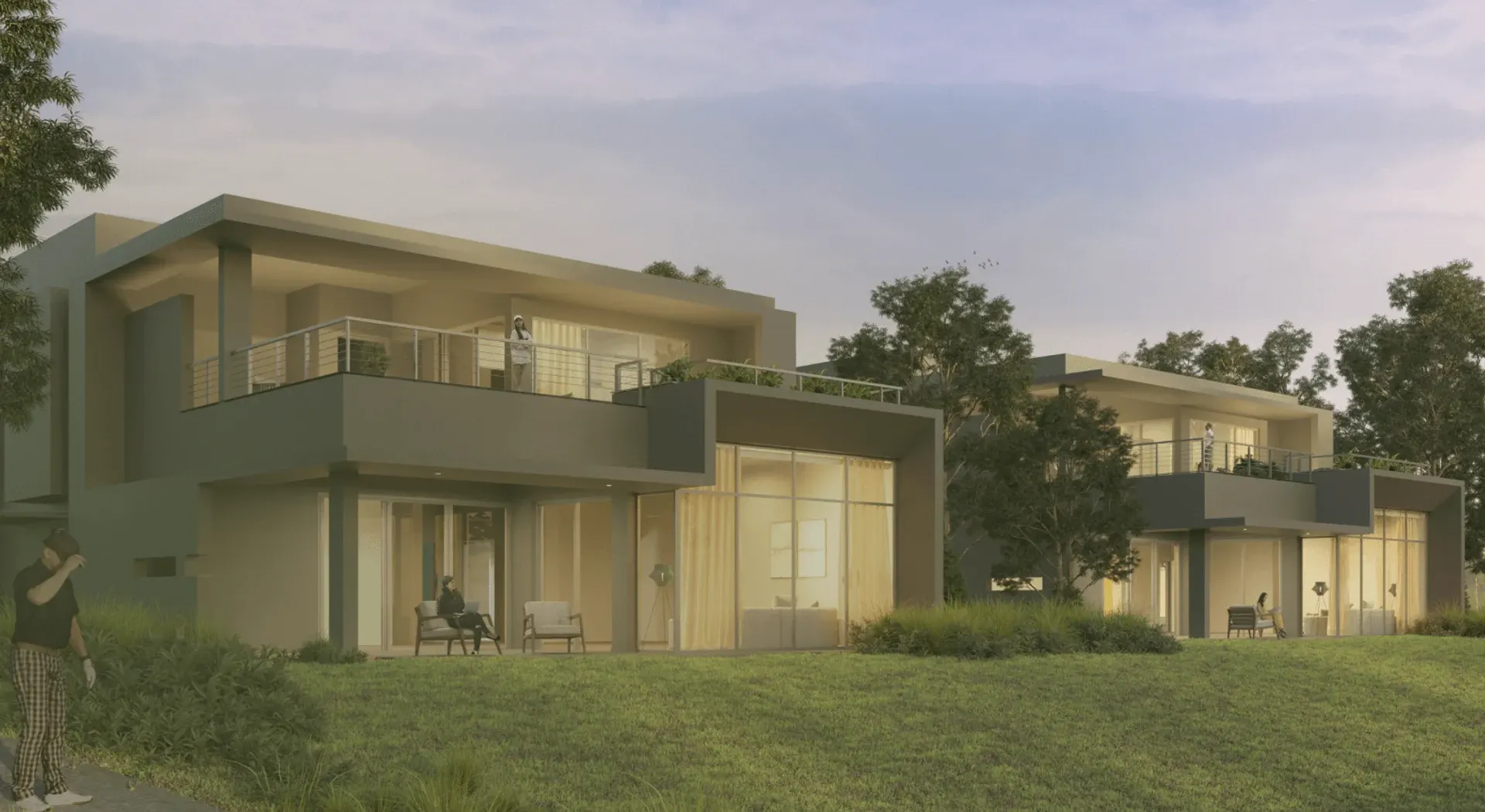 Zion Hills community architectural illustration showing independent homes and green surroundings